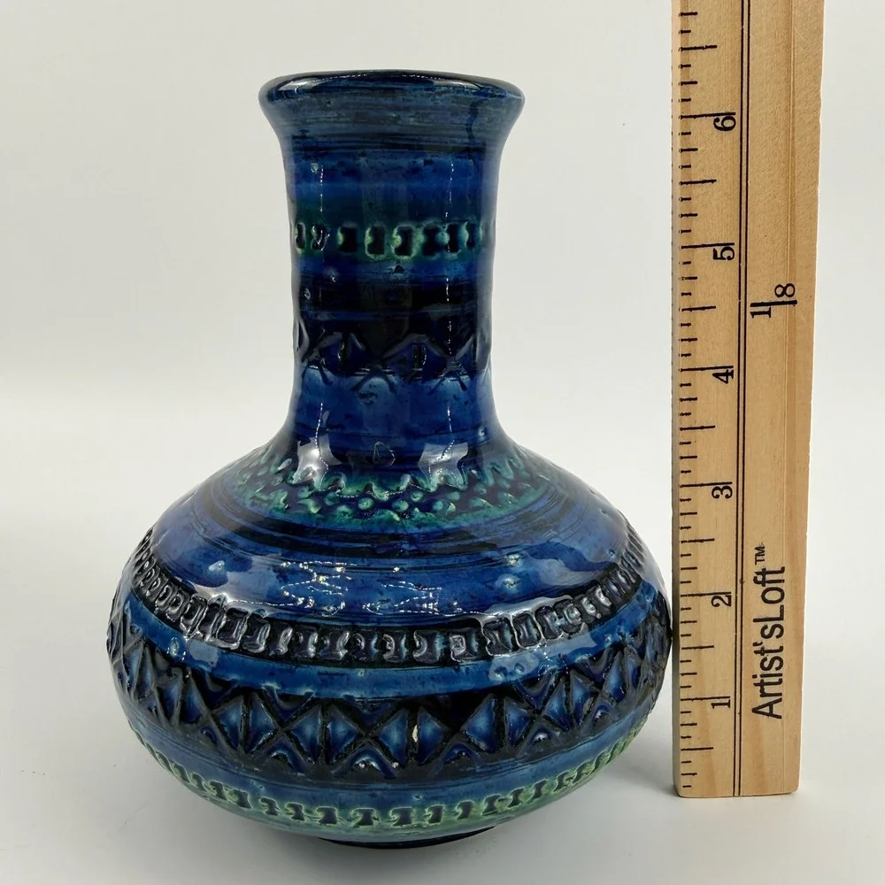Bitossi Rimini Blue Squat Onion Vase Aldo Londi Italy MCM 6.5
